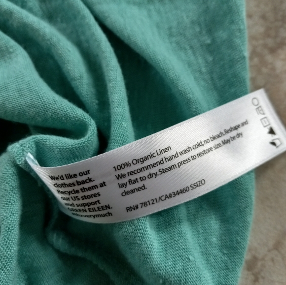 Eileen Fisher 100% Organic Linen Scoop Neck Pocket Sweater In Seafoam L - Picture 9 of 13